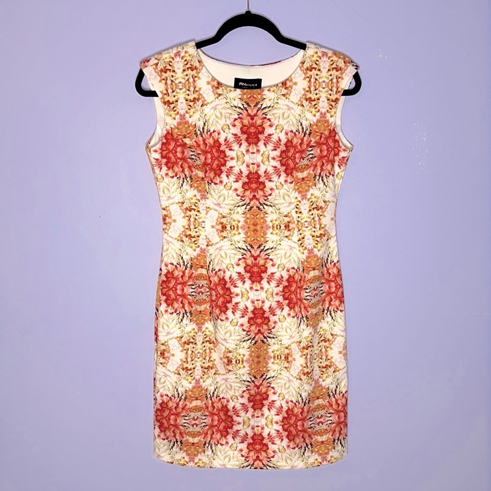 Ronni Nicole Floral Sheath Knee-Length Sleeveless Pencil  Dress 6P Pink Orange